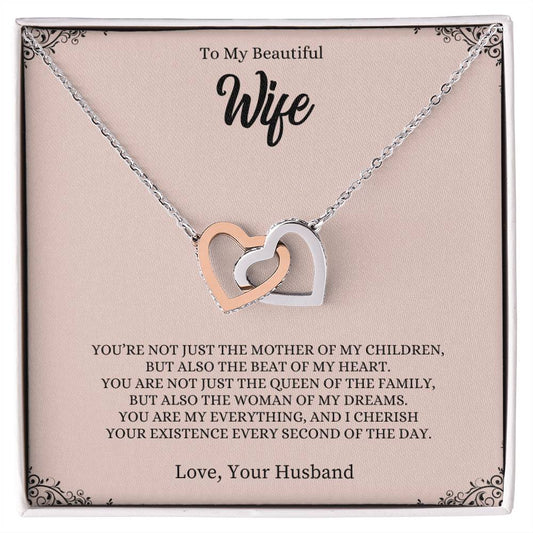 To My Beautiful Wife | Beat Of My Heart | Interlocking Hearts Necklace
